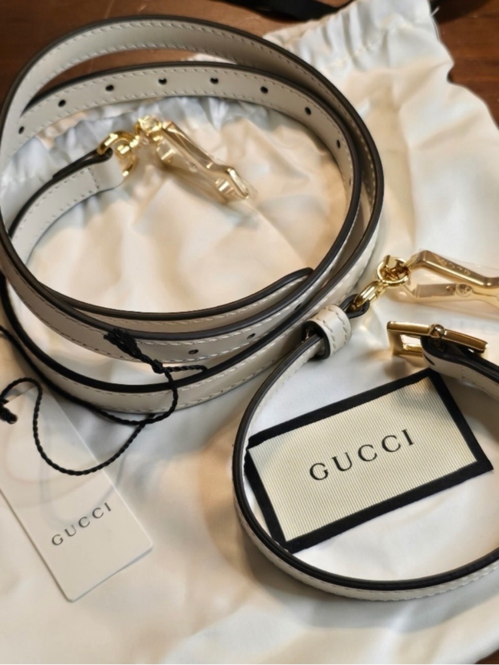NWT Gucci White Leather strap with Gold Hardware